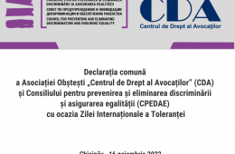 Declarația comună a Consiliului pentru Prevenirea și Eliminarea Discriminării și Asigurarea Egalității (CPEDAE) și Asociației Obștești „Centrul de Drept al Avocaților” (CDA) cu ocazia Zilei Internaționale a Toleranței