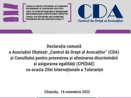 Declarația comună a Consiliului pentru Prevenirea și Eliminarea Discriminării și Asigurarea Egalității (CPEDAE) și Asociației Obștești „Centrul de Drept al Avocaților” (CDA) cu ocazia Zilei Internaționale a Toleranței
